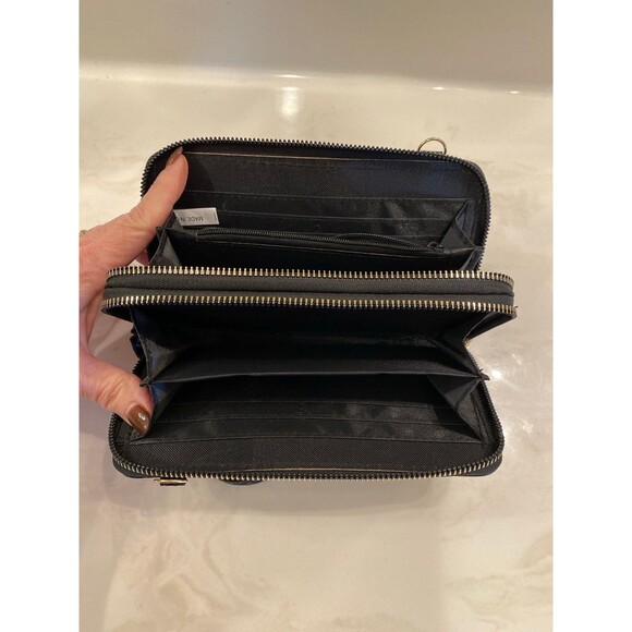 Crossbody Wristlet Wallet Pocketbook Purse Zip Around Black Crocodile Print - Picture 9 of 12